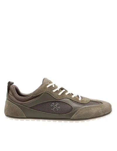 Tory Burch Field Sneaker In Suede And Mesh Olive Color In Green