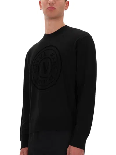 Versace Jeans Couture Jersey With V-emblem In Black