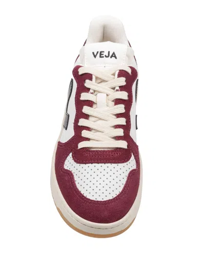 Veja V-10 Leather Sneakers In Burgundy And White In Multi
