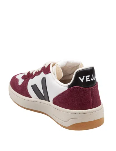 Veja V-10 Leather Sneakers In Burgundy And White In Multi