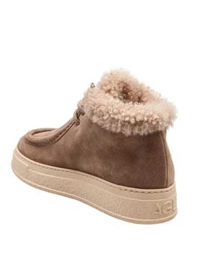 Agl Attilio Giusti Leombruni Fergus Suede Sneaker With Sheepskin Lining Taupe In Brown