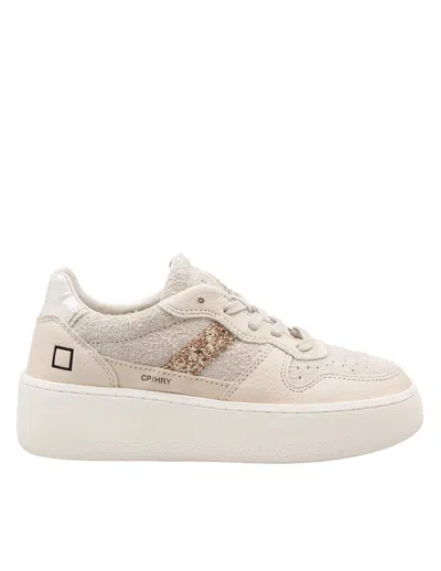 Date D.a.t.e. Platform Sneakers In Hairy Suede And Textured Leather In Neutral