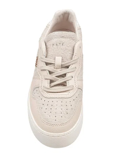 Date D.a.t.e. Platform Sneakers In Hairy Suede And Textured Leather In Neutral