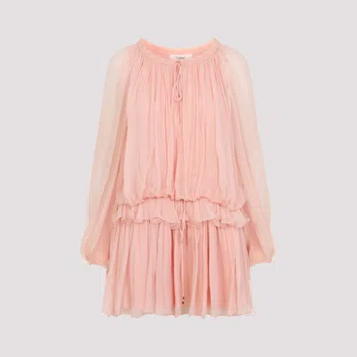 Chloé Long Sleeve Organic Silk Muslin Cape Minidress In Pink