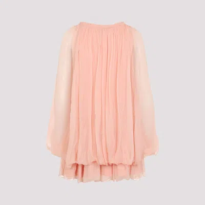 Chloé Long Sleeve Organic Silk Muslin Cape Minidress In Pink