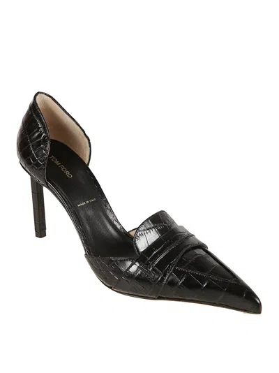 Tom Ford Shiny Stamped Crocodile Leather Eva Dorsay Pump In Black
