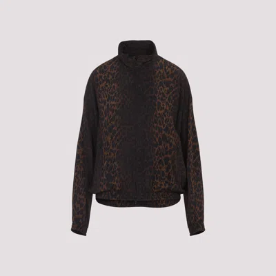 Balenciaga Crepe De Chine Full-zip Jacket With Leopard Print In Brown