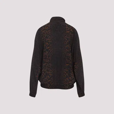 Balenciaga Crepe De Chine Full-zip Jacket With Leopard Print In Brown