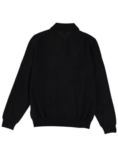 Hugo Boss Polo Collar Knit Sweater With Ribbed Cuffs In Black