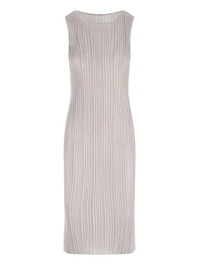 Issey Miyake Pleated Midi Dress In White