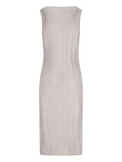 Issey Miyake Pleated Midi Dress In White