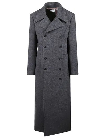 The Nina Studio Long Double-breasted Coat In Gray