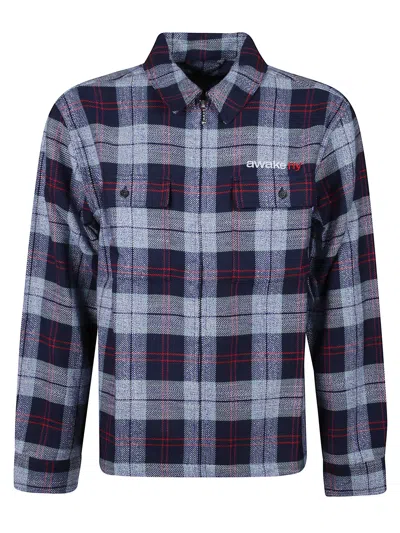 Awake Ny Overshirt Flannel Zip Shirt In Blue