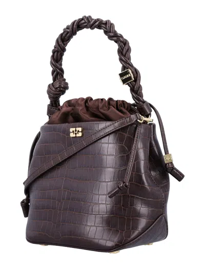 Ganni Bou Brown Bucket Bag In Brown