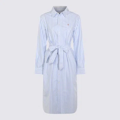 Polo Ralph Lauren Striped Knee Length Dress With Waist Tie In Blue