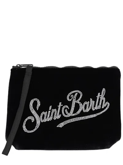 Mc2 Saint Barth Aline Velvet Clutch Bag In Black