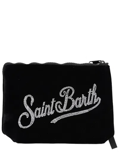 Mc2 Saint Barth Aline Velvet Clutch Bag In Black