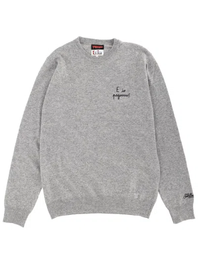 Mc2 Saint Barth Ribbed Cuff Crew Neck Sweater With Embroidery In Gray