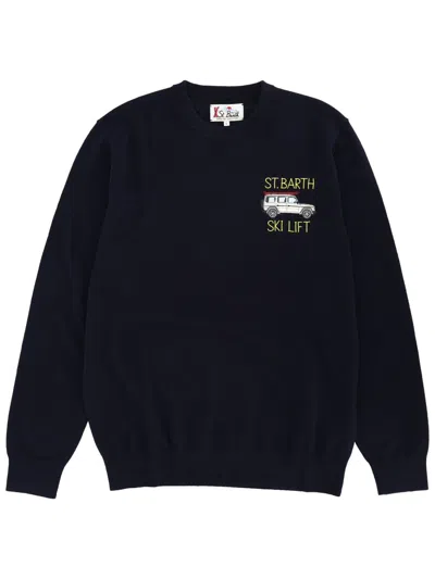 Mc2 Saint Barth Sweater With Embroidery In Blue