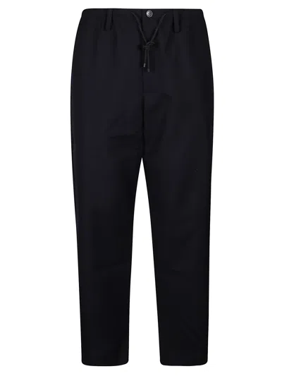 Dries Van Noten Wool Trousers With Button Detail And Elastic Waistband In Blue