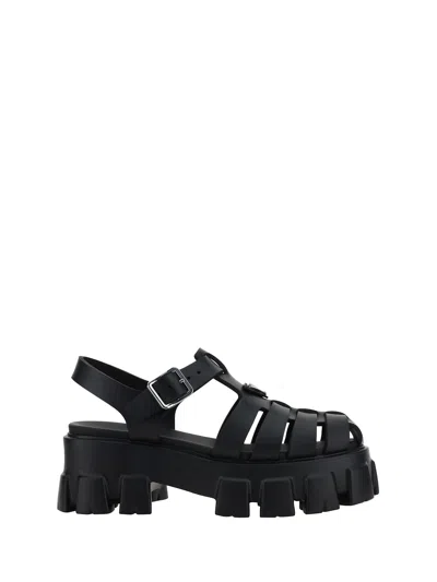 Prada Rubber Logo Chunky-sole Fisherman Sandals In Black