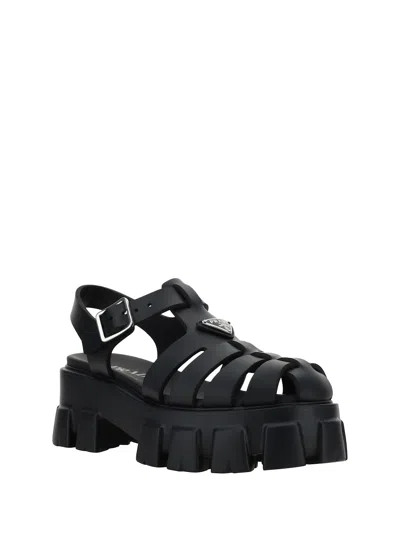 Prada Rubber Logo Chunky-sole Fisherman Sandals In Black