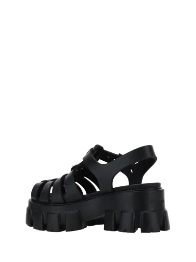 Prada Rubber Logo Chunky-sole Fisherman Sandals In Black
