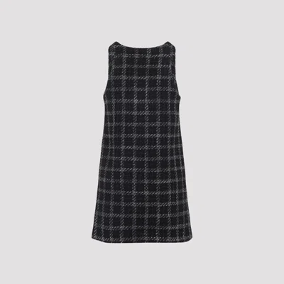 Diesel Mini Dress Checked Pattern Sleeveless V-neckline In Black