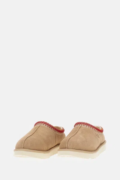 Ugg Tasman Ii Beige Mules With Round Toe And Embroidered Detail In Leather Woman In Nude