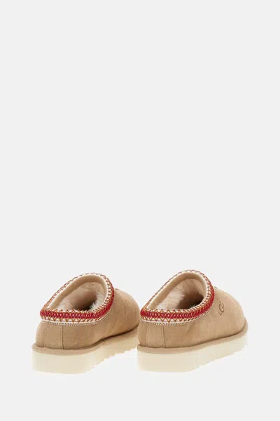 Ugg Tasman Ii Beige Mules With Round Toe And Embroidered Detail In Leather Woman In Nude