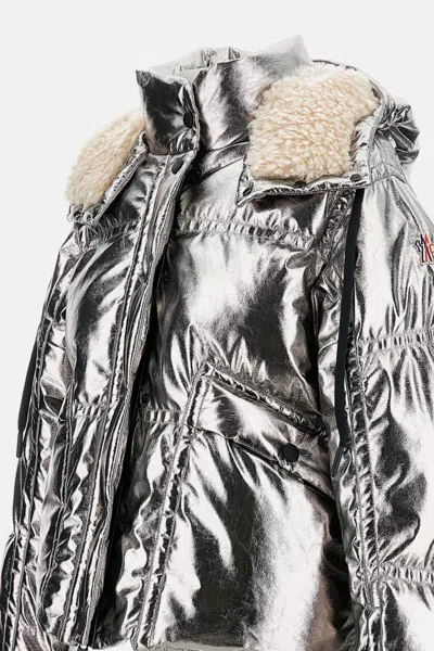 Moncler Calaque Metallic Hooded Down Ski Jacket In Silver