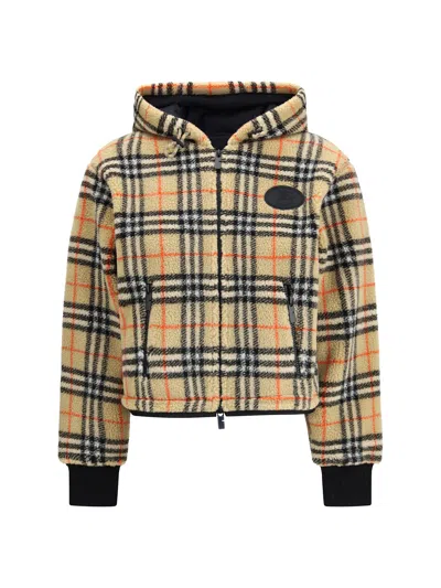 Burberry Women Cropped Hooded Check Fleece Jacket In Multi