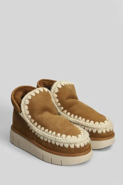 Mou Eskimo Bounce Low Heels Ankle Boots In Brown Suede In Brown