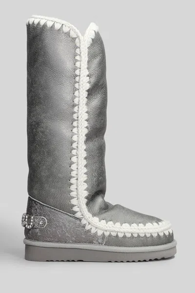 Mou Eskimo 40 Low Heels Boots In Silver Suede In Silver