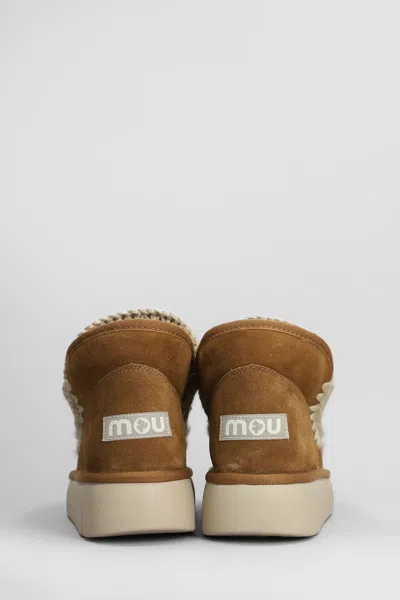 Mou Eskimo Bounce Low Heels Ankle Boots In Brown Suede In Brown