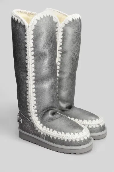 Mou Eskimo 40 Low Heels Boots In Silver Suede In Silver
