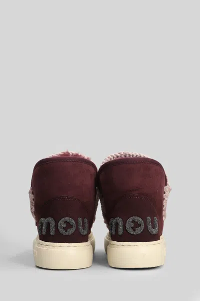 Mou Eskimo Sneaker Bold Low Heels Ankle Boots In Bordeaux Suede In Burgundy