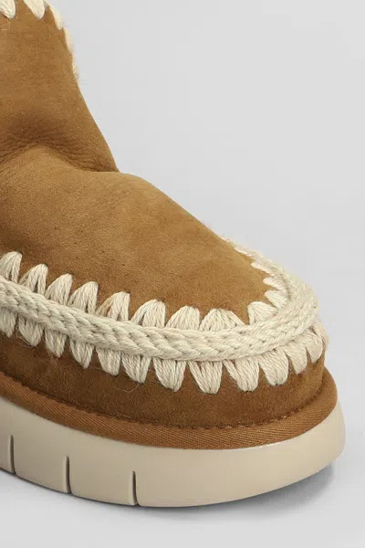 Mou Eskimo Bounce Low Heels Ankle Boots In Brown Suede In Brown