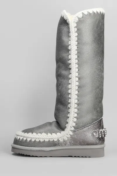 Mou Eskimo 40 Low Heels Boots In Silver Suede In Silver
