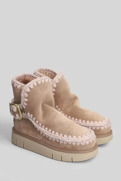 Mou Eskimo Bounce Ankle Boots Inside Wedge In Brown Suede In Brown