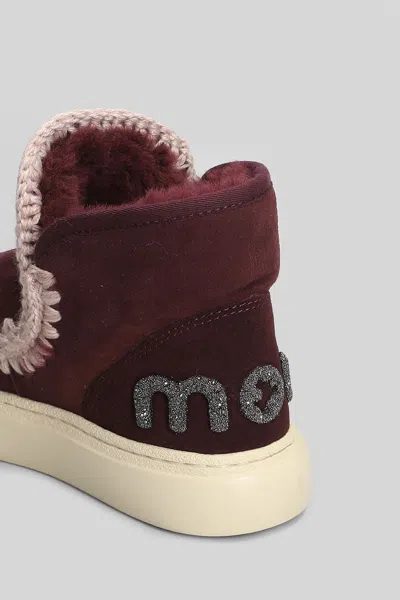 Mou Eskimo Sneaker Bold Low Heels Ankle Boots In Bordeaux Suede In Burgundy