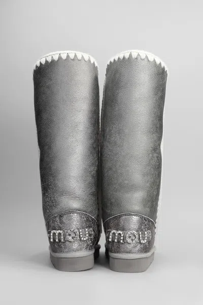 Mou Eskimo 40 Low Heels Boots In Silver Suede In Silver