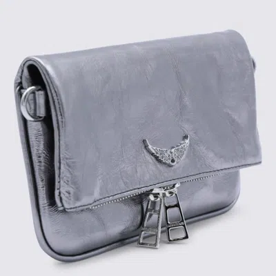 Zadig & Voltaire Silver Leather Rock Nano Vintage Metal Shoulder Bag In Gray