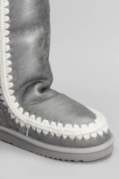 Mou Eskimo 40 Low Heels Boots In Silver Suede In Silver