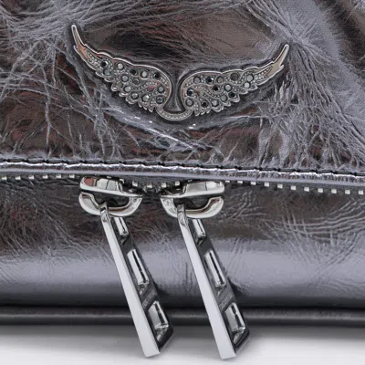 Zadig & Voltaire Silver Leather Rock Nano Vintage Metal Shoulder Bag In Gray