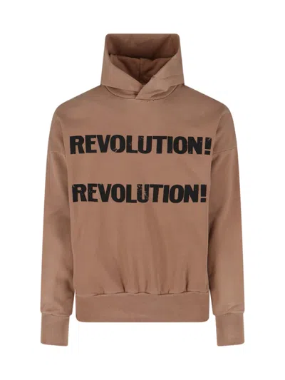 Fear Of God Hooded Sweatshirt With Graphic Print And Ribbed Cuffs In Brown