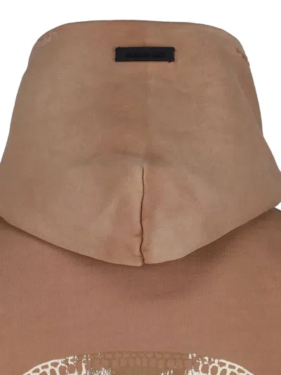 Fear Of God Hooded Sweatshirt With Graphic Print And Ribbed Cuffs In Brown