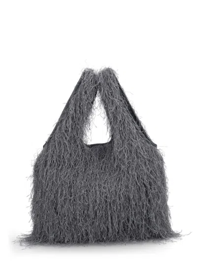 Dries Van Noten Marche Small Fringed Tote Bag In Gray