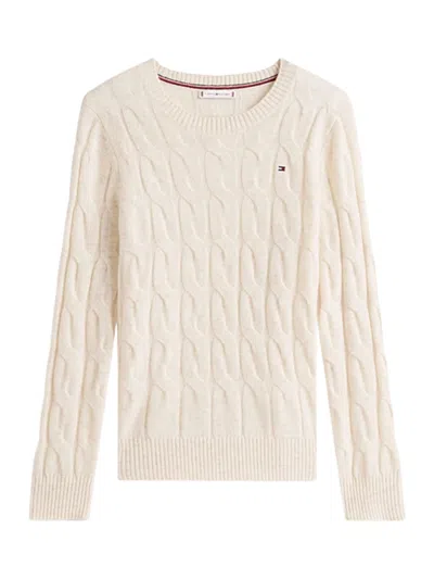 Tommy Hilfiger Textured Cable Knit Wool Pullover In Sand
