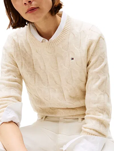 Tommy Hilfiger Textured Cable Knit Wool Pullover In Sand